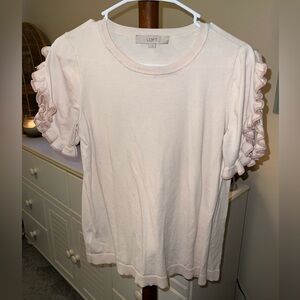 LOFT Women's Soft Pink Ruffle Sleeve Tee